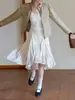 Falda Midi Elegante Casual Versátil de Lunares Línea A a la Moda Retro Eggk para Mujer, Primavera de Cintura Alta