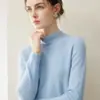Suéter de cachemira 100% de lujo ligero y minimalista para mujer, con cuello semialto, diseño de jersey y mangas largas versátiles, perfecto para el uso diario.