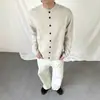 Moda Coreana Elegante Simple Estilo Perezoso Cuello Alto Cárdigan de Punto para Hombre Gris Botones Abrigo Suéter Versátil Casual para Todos los Días