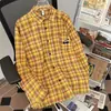 Camisa de Manga Larga a Cuadros Amarillos para Hombre Temporada Pura 2025 Nuevo Diseño Nicho Holgada Retro Estilo Hong Kong Camisa Chaqueta