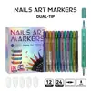 Pluma de Arte para Uñas de Doble Punta y Doble Color, Venta Caliente Transfronteriza de Año Nuevo, 24 Colores, Impermeable, Secado Rápido, Pintura Acrílica, Marcador para Arte de Uñas