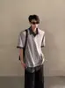 Camisa Patchwork Gris Retro de Dos Piezas Falsas con Cuello, Camisa Polo de Manga Corta para Hombre, Estilo Americano de Verano de Media Manga, Estilo Old Money de Media Manga
