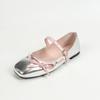Sapatilhas Femininas Baixas com Uma Tira, Estilo Mary Jane, Bico Quadrado, Versáteis, Laço, Estilo Ballet, Sapatos Femininos de Tamanho Grande