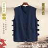 Chaleco chino de algodón y lino de verano para papá de mediana edad, chaleco con hebilla retro para hombre, camiseta sin mangas con cuello en V, camiseta de abuelo