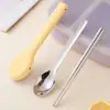Conjunto portátil de talheres com hashi e colher para uma pessoa, lancheira de aço inoxidável 304 para estudante, caixa de armazenamento externa para uma pessoa