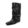 Botas de tacón alto para mujer, de media pantorrilla, hechas de piel de vacuno de plena flor, con punta cuadrada, un nuevo diseño otoño/invierno y parte superior de piel genuina.