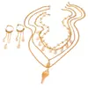 Collar Colgante Apilado de Concha y Estrella de Mar con Aretes de Borla para Mujer, Joyería de Alto Nivel Estilo Vacaciones en el Océano