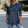 Estación Independiente Transfronteriza Europea y Americana Amazon Primavera y Otoño Nuevo Top de Camiseta Casual de Manga Larga con Cuello en V y Botones con Estampado 3D para Mujer