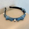 Versión coreana de la nueva diadema de perlas de tela vaquera, accesorios para el cabello de alto sentido, tocado de niña de primavera y verano hecho a mano, joyería al por mayor