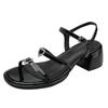 Sandalias de Moda Teahoo para Niñas con Tacón Grueso, Puntera Cuadrada y Redonda, Doble Correa, Hebilla con Pedrería en Forma de Corazón, Lindas Sandalias de Punta Abierta