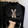 Ropa interior térmica para niños con forro de forro polar, nuevo estilo otoño/invierno, camiseta de manga larga de moda para niñas, tejido cepillado, cuello semi-alto, cálida y con estampado