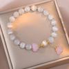 Pulsera de Calcedonia en Polvo Estilo Japonés y Coreano para Mujer Pulsera de Ojo de Gato Vintage Natural Cristal de Agua Dulce Natural Pulsera Elegante