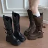 Nuevas botas de cuero 2026 otoño de caña alta estilo Martin versátiles para mujer botas de motociclista estilo punk para dama suela gruesa con hebilla de cinturón