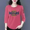 E-commerce Transfronteiriço Comércio Exterior Estilo Mãe Mulheres de Meia-Idade Camiseta de Manga Três Quartos Solta Casual Versátil Camiseta Básica Top