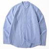 Camisa Oxford de Algodão Puro Masculina Manga Longa Retrô Japonês Gola Alta Solta Casual Gola Henley