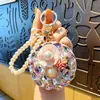 Espejo de Maquillaje Redondo Conveniente con Cadena para Llavero Colgante Decoración de Bolso de Moda Regalo Pequeño para Parejas