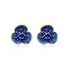 Pendientes Florales Retro Azules Acuarela para Mujer Personalidad Única Frescos Esmalte Pintado a Mano Color Flor Azul Pendientes de Botón Modernos