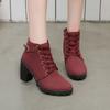 Botas de tacón alto para mujer talla grande, hebilla de cinturón, zapatos de mujer, tacón grueso, botines, punta redonda, cordones, botas Martin, botines, botas de Caballero