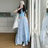 Traje de Verão da Moda para Meninas 2025 Novas Roupas Estilosas para Crianças Maiores, Streetwear da Moda, Meia-Saia de Celebridade da Internet para Crianças