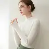 100% cachemira, tejido de alta calidad, suéter de cachemira ajustado con cuello semi-alto, capa interior de punto acanalado para mujer, suéter de punto