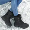 Botas de Neve Femininas Acolchoadas Sapatos Quentes de Algodão Resistentes ao Desgaste Esportivos para Exterior Cano Alto com Cadarço Tamanho Grande Botas Femininas Transfronteiriças