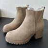 Modelo de Comércio Exterior 2026 Outono e Inverno Nova Moda Sapatos Femininos Slip-On com Salto Grosso, Botas Femininas de Salto Alto com Bico Redondo, Sapatos Femininos de Tamanho Grande, Atacado de Comércio Exterior