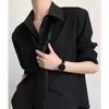 Camisa Negra Mujer Primavera Otoño Nuevo Diseño Sentido Nicho Viaje de Negocios Profesional Botón Oculto Camisa Caída Manga Larga Temperatura Superior