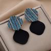 Nuevos Aretes Cuadrados de Diamante Azul Klein de Corea para Mujer Aguja de Plata S925 Moda Elegante Aretes de Lujo Accesible Tendencia