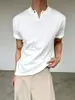 Camisa Polo de Verano para Hombre de Peso Pesado Blanca Pura con Cuello Henry, Camiseta de Manga Corta con Cuello en V, Camiseta Elegante de Manga Corta Ajustada