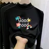 Ropa infantil versátil: nuevos estilos de otoño e invierno de tops forrados de felpa para niñas, con cuello semi-alto, diseñados para niños mayores, que brindan calidez y un look casual