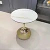 Mesa auxiliar de roca de lujo ligero, mesa de café pequeña, mesa de rincón para sala de estar, mesa redonda pequeña móvil simple y moderna para balcón, mesita de noche