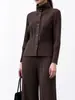 Conjunto de Otoño/Invierno Maillard para Mujer: Un conjunto completo que incluye un abrigo cárdigan de mezcla de lana, pantalones rectos holgados y un elegante traje plisado.