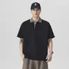 Camisa polo de verão anti-rugas, não precisa passar, color block, manga curta, corte solto masculino, plus size, elástica, casual, T-shirt versátil