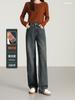 Piel Cálida Forro Polar Elástico Otoño e Invierno Edición Estrecha Super Forro Polar Pantalones de Pierna Ancha para Mujer Retro Azul Cintura Alta Adelgazantes Pantalones para Viajar