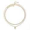 Collar de Doble Capa Geométrico de Comercio Exterior Europeo y Americano, Cadena de Clavícula en Capas de Hueso de Serpiente de Acero Inoxidable que No se Desvanece, Joyería de Estilo Minimalista