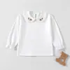 Camiseta de manga longa para bebê menina, top branco de algodão puro bordado de grau A, top estilo princesa
