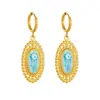 Aretes de flor azul, esmalte de gota de aceite, acero inoxidable chapado en oro, retro, modernos, versátiles, nuevos aretes para mujer, marca independiente