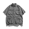Serie Montaña Flota Negra Diseño Funcional para Exteriores Multibolsillo Repelente al Agua Transpirable Camisa de Manga Corta Chaqueta de Trabajo de Verano