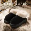 Novas pantufas femininas de inverno estilo novo, com sola grossa de EVA, sensação de "pisar em cocô", projetadas para uso externo, com aumento de altura, forradas com fleece para aquecimento, modernas e populares.