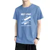 Camiseta Masculina de Verão com Manga Curta de Seda Gelada Transfronteiriça, Moda Gola Redonda Estampada Tendência Slim Fit Fina Casual Meia Manga