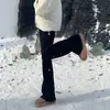 Jeans boca de sino preto para outono e inverno para mulheres, plus size, adequado para tipos de corpo pera, cintura alta, modelador, casual e elástico