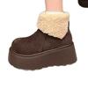 Botas de Nieve de Suela Gruesa para Aumentar la Altura para Mujer 2025 Nuevas Botas Cortas Cálidas de Piel Forradas de Felpa Zapatos de Algodón de Gamuza de Moda con Punta Ancha