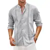Camisa de Algodón Lino Transfronteriza Cuello 2024 Hombres Europeos y Americanos Casual Botón Verano Vacaciones en la Playa Yama