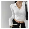Top de punto de moda con cuello alto para mujer, otoño/invierno 2026, con cintas cruzadas en la cintura, camiseta básica, blanco talla única, negro