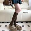 Calcetines de primavera y verano en color marrón y gris oscuro con doble aguja JK, estilo academia, con tiras verticales negras y color liso para celebridades de Internet.