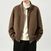 Jaqueta masculina oversized de camurça, novo estilo outono/inverno, estética old-money, corte solto, gola alta, moderna e estilosa, versão coreana, projetada para tamanhos maiores