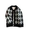 Suéter Cardigan Argyle Fair Isle Americano Masculino Outono Estilo Preguiçoso Sensação Relaxada Malha Outerwear com Gola para Casal