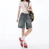 Shorts de Mezclilla Retro Azules Tallas Grandes para Mujer 2026 Verano Nuevos de Cintura Alta Casual Pierna Recta Adelgazantes Pierna Ancha