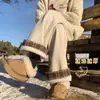 Calças de Lã Masculinas e Femininas Novas de Inverno com Retalhos de Xadrez Americano Marca Moderna Versátil Calças Largas