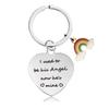 Llavero con colgante de acero inoxidable con forma de corazón, grabado, regalo de San Valentín, regalo festivo, llavero de metal arcoíris.